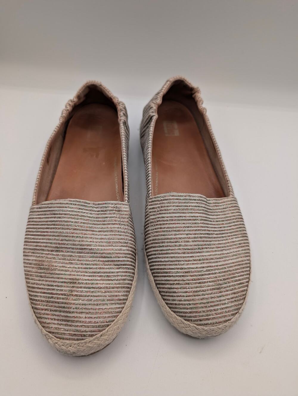 FitFlop Siren Ivory & Glitter Stripe Espadrille Slip On Flats Size 9